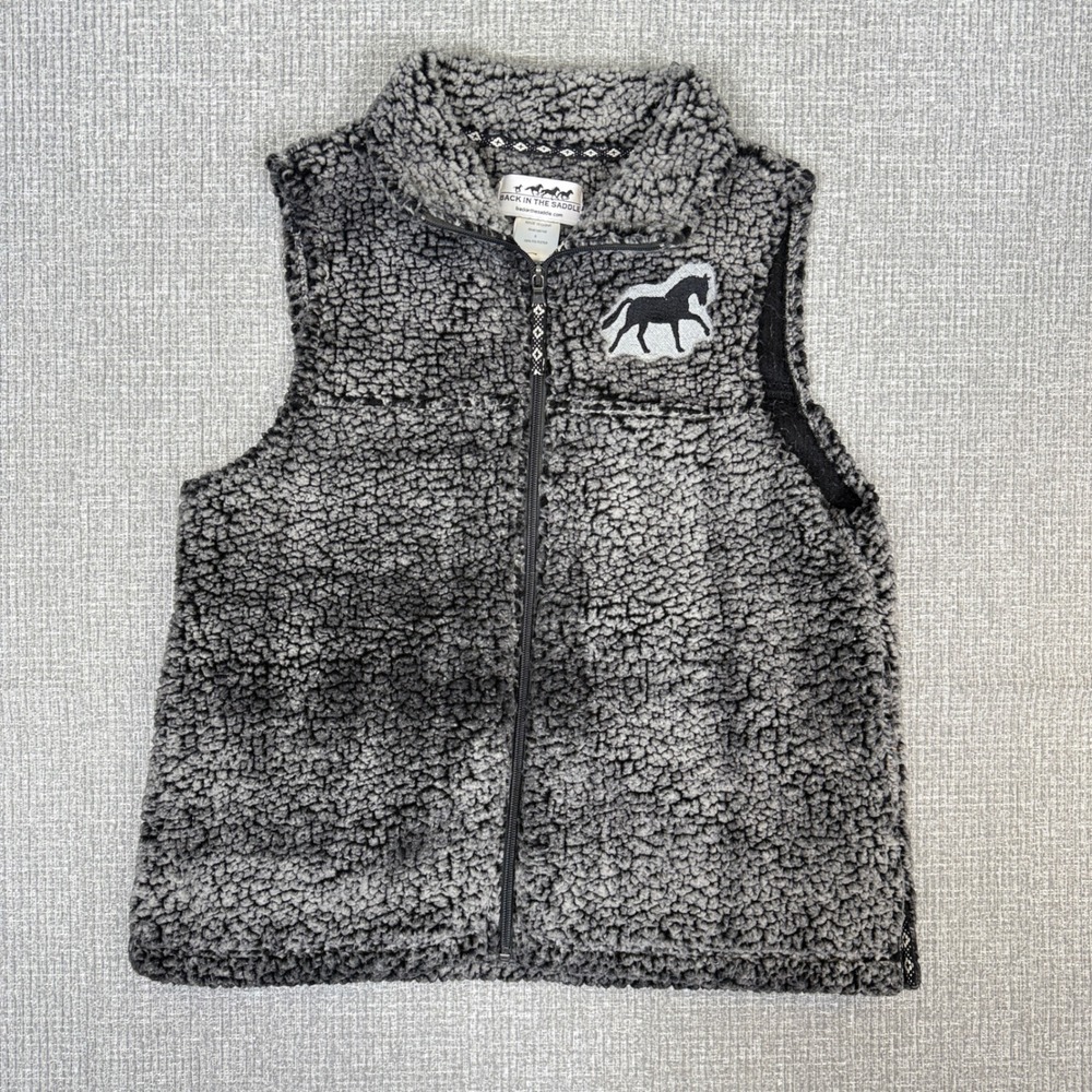 Back In The Saddle Fleece‎ Vest Horse Equestrian Gray Sherpa Vest Small Riding